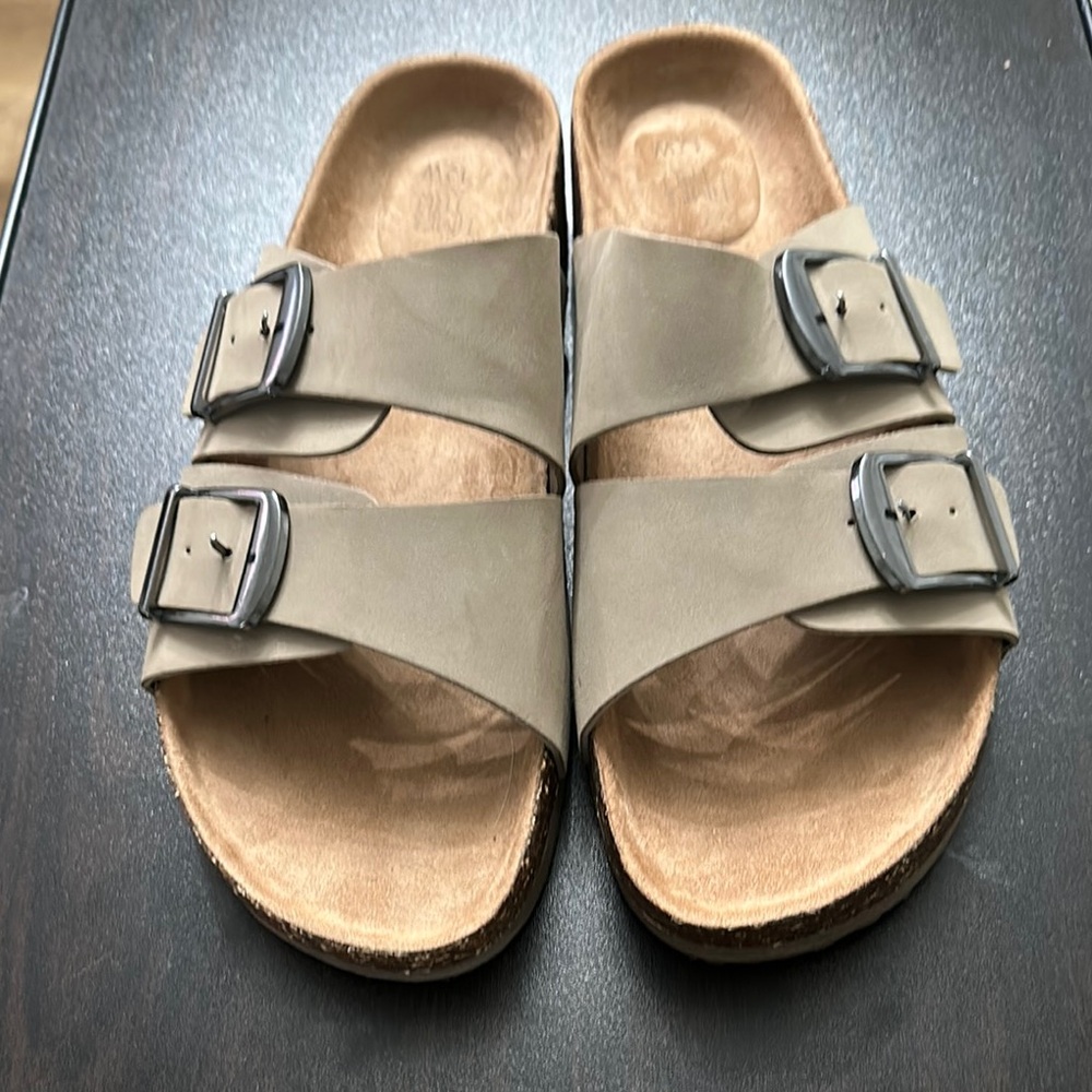 Time and Tru Tan Double Buckle Sandals